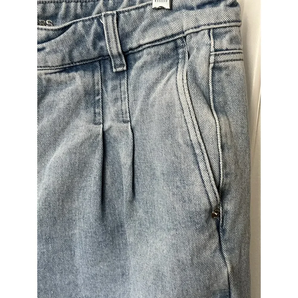 MICHAEL KORS High Rise Pleated Front Tapered Jeans Light Wash Denim Women  14